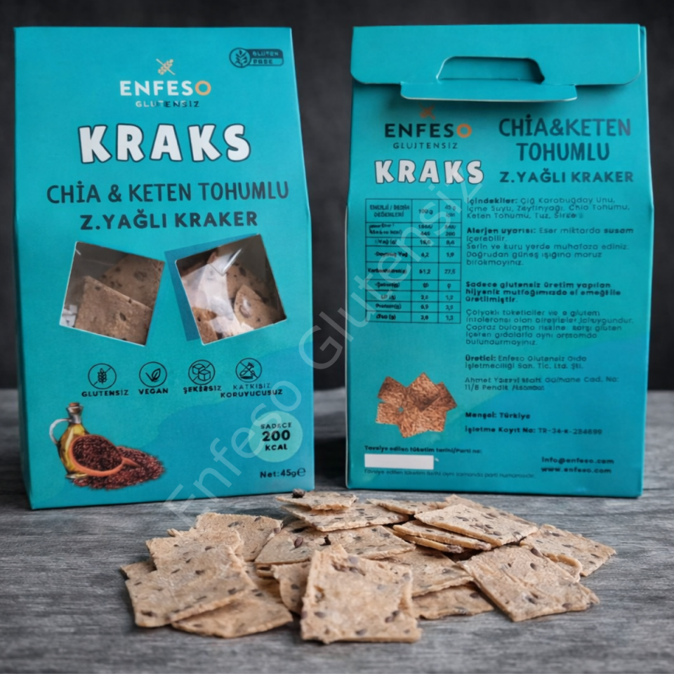 Chia&Keten Tohumlu  Z.yağlı KRAKS (45 gr) (Glutensiz/Laktozsuz/Vegan)