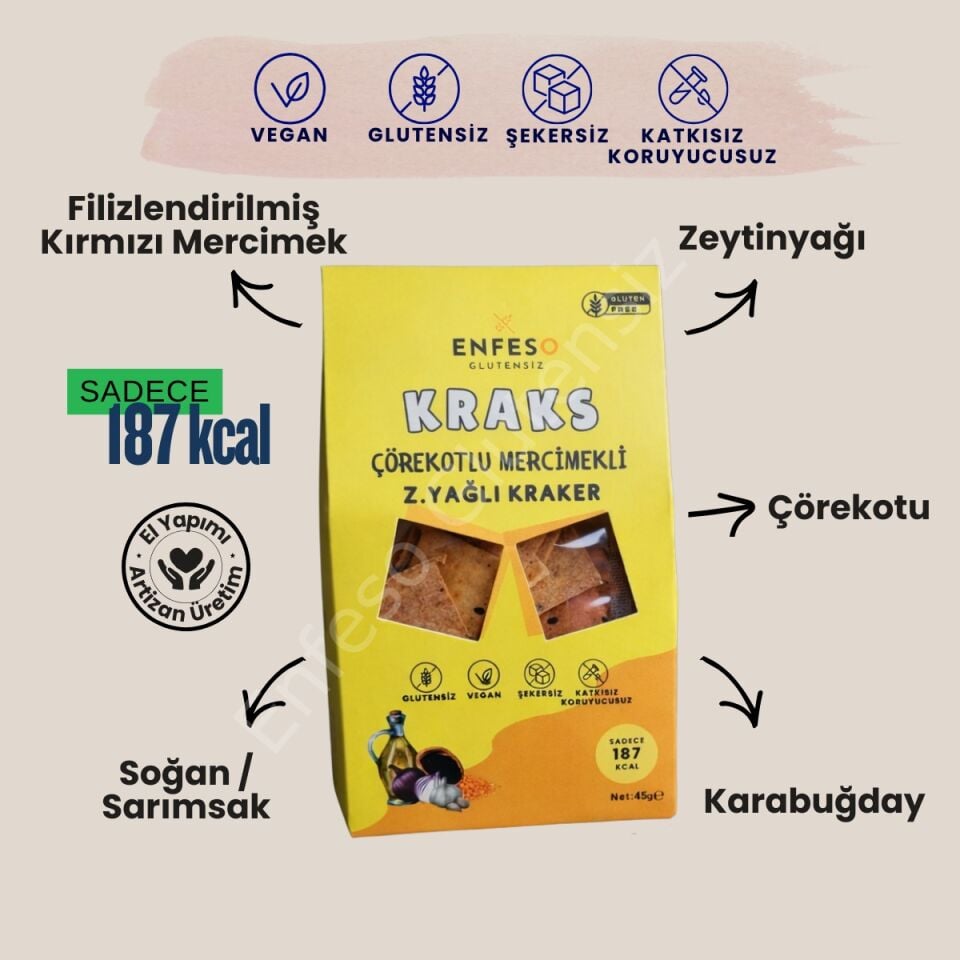 Çörekotlu Mercimekli Z.Yağlı KRAKS (45gr) (Glutensiz/Laktozsuz/Vegan)